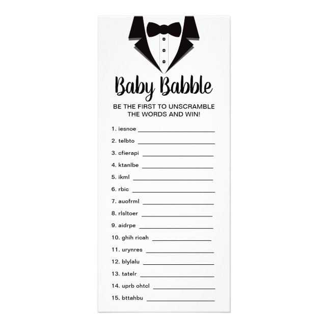 Ord Scramble Baby Shower-spel, 25-pack Reklamkort (Framsidan)