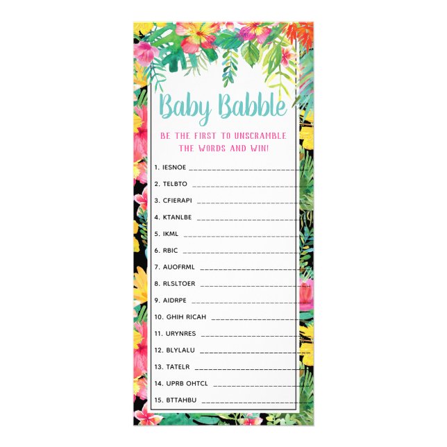 Ord Scramble Baby Shower-spel, 25-pack Reklamkort (Framsidan)