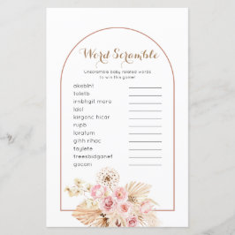 Ord Scramble Game Rosa Blommigt Boho Pampas Grass