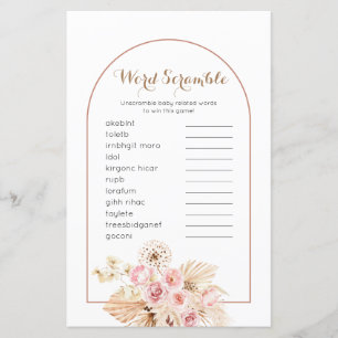 Ord Scramble Game Rosa Blommigt Boho Pampas Grass