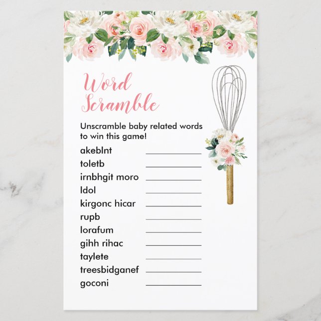 Ord Scramble Game Rosa Blommigt  snart till svarvn (Framsida)