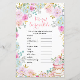 Ord Scramble Game Tea Party Pastel Blommigt