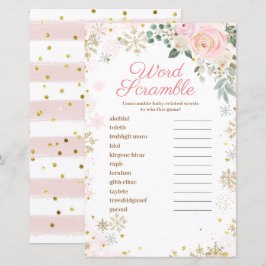 Ord Scramble Game Winter Rosa Blommigt Snöflingor