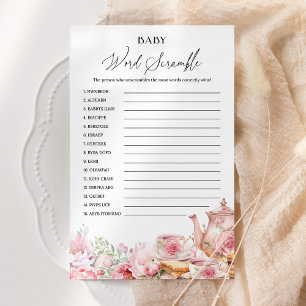 Ord Scramble Rosa Blommigt Tea Baby Shower Game