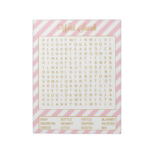 Ord Search Rosa Baby Shower Game 40 lakan Anteckningsblock
