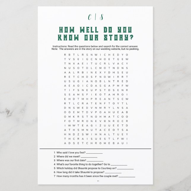 Ord-sökning för bröllop-spel, v1 (Framsida)