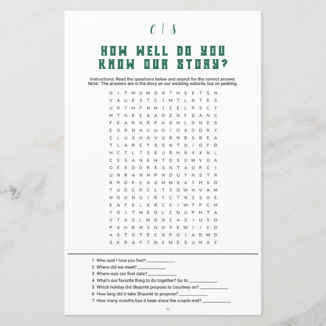 Ord-sökning för bröllop-spel, v2 (Framsida)