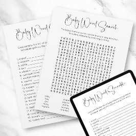 Ord-sökskam för babyvisningsspel vid dubbla inbjudningar