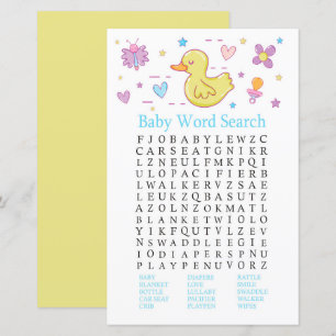 Ord-sökspelet Rubber anka Baby Shower Search