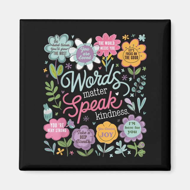 Ord Talar Vänlighet Inspirerande Blommig Positiv  Magnet (Framsidan)