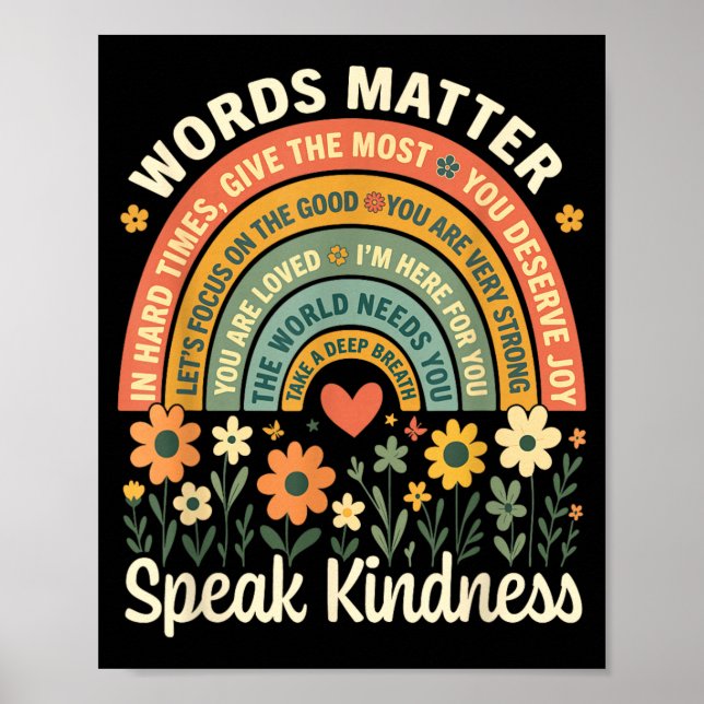 Ord talar vänlighet Positivt budskap Bekräftelse Poster (Framsidan)