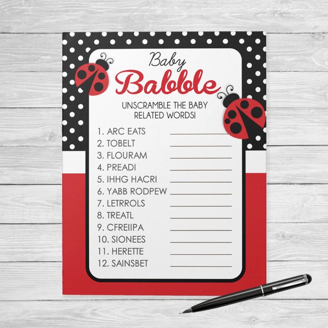 Ord Unscramble Ladybug Baby Shower Game Pack Anteckningsblock (Ladybug Baby Babble Word Unscramble Baby Shower Game)