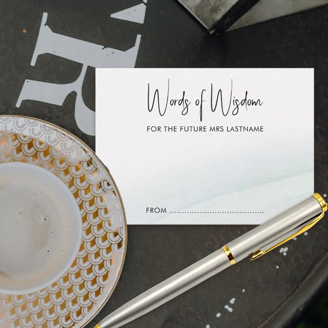 Ord Wisdom Möhippa Mjuk Grönt Tvättar Rådkort (Bridal shower activity cards for guests to offer you some advice or words of wisdom)