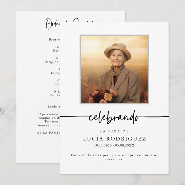 Orden de Servicio Spansk begraver Celebrando Photo Program (Fram/baksida)