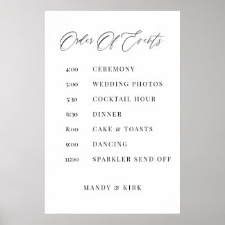 Order of Events Wedding Sign Minimalist Timeline  Poster