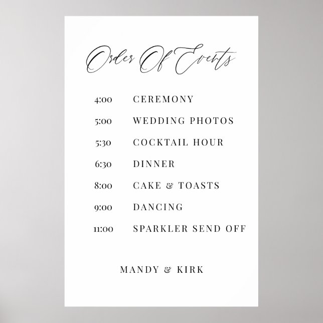 Order of Events Wedding Sign Minimalist Timeline  Poster (Framsidan)