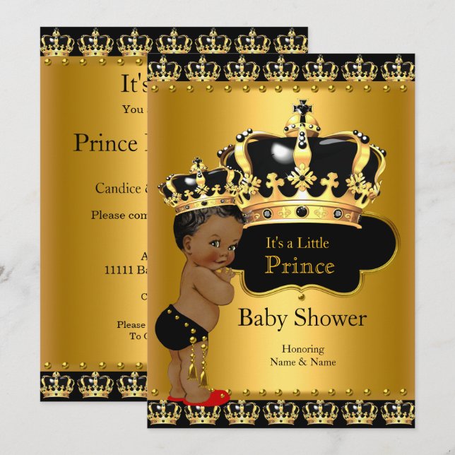 Order Prince Baby Shower Red Black Guld Inbjudningar (Fram/baksida)