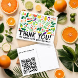Order TACK Fruits Veggies ANPASSNINGSBAR QR Vykort<br><div class="desc">Kolla in det här coola-kortet, hand som jag har gjort åt dig! Du kan gärna lägga till en egen text på framsidan eller baksidan. Perfekt att inkludera med kundorder, lägg till din egen text på baksidan - inkludera din kontaktinformation, rabattkoder för framtida köp eller annan information. Lägg till webbplatsinformationen i...</div>