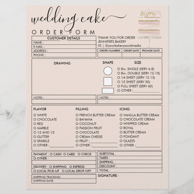 Orderformulär för rosa Cream Bröllop-dagbokning av Reklamblad (Framsidan)