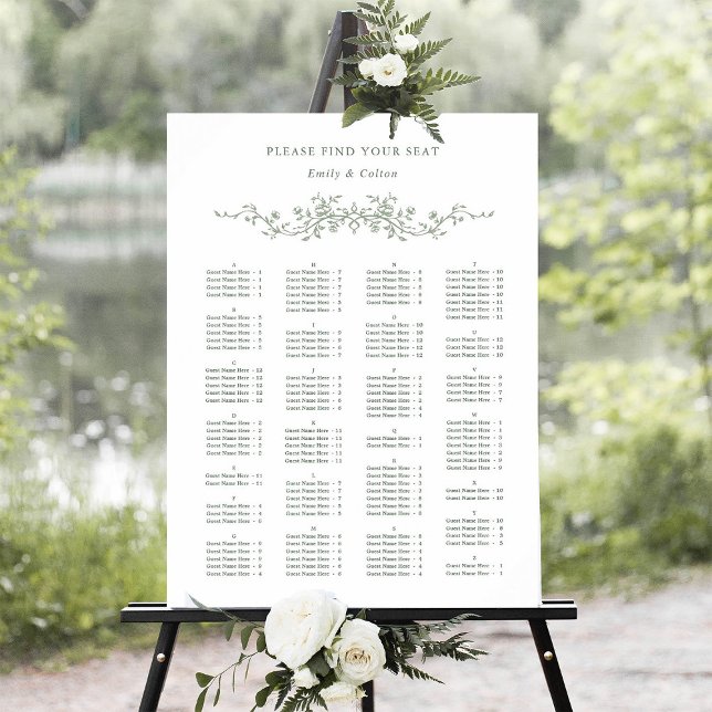 Ordersäten i alfabetisk Grönt Bröllop Poster (Skapare uppladdad)
