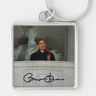 Ordförande Barack Obama Fyrkantig Silverfärgad Nyckelring