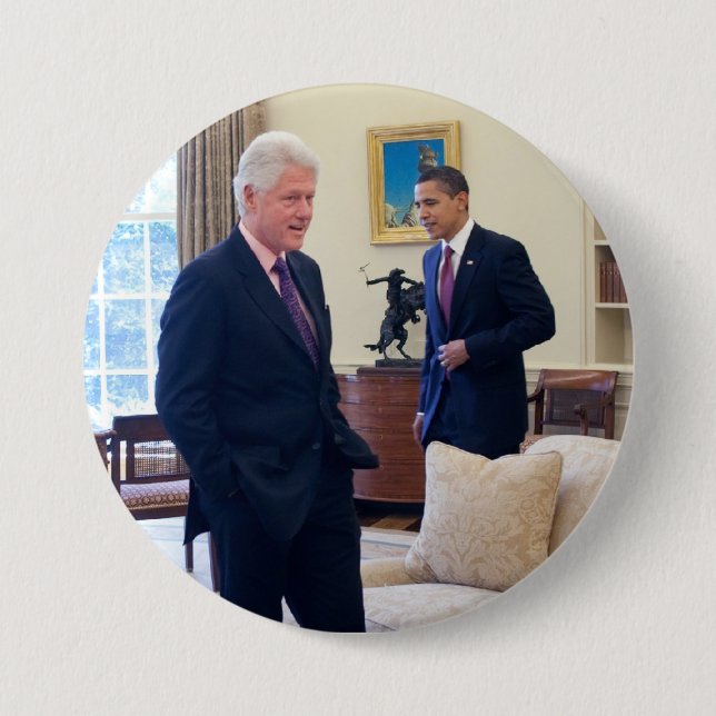 Ordförande Barack Obama och Bill Clinton Knapp (Framsida)