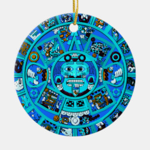 Ordförande Mayan Aztec-symbol i blått Julgransprydnad Keramik