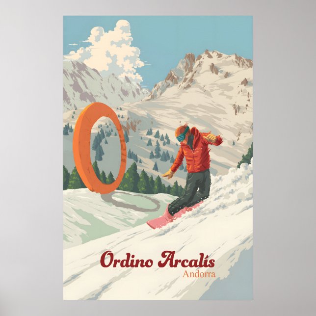 Ordino Arcalis Andorra Snowboard Resor Affisch (Framsidan)