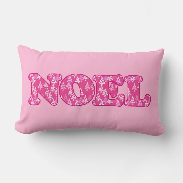 Ordkonst - NOEL-mönster i fuchsia rosa träd   Lumbarkudde (Framsida)