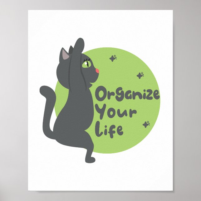 Ordna ditt liv Kawaii svarta kattträning yoga Poster (Framsidan)