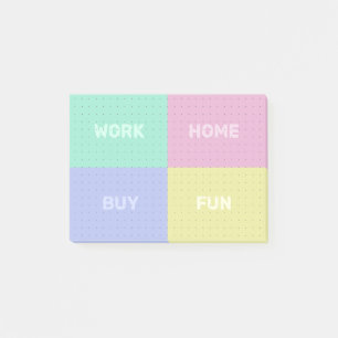 Ordning av rutnät för fyra kategorier post-it block