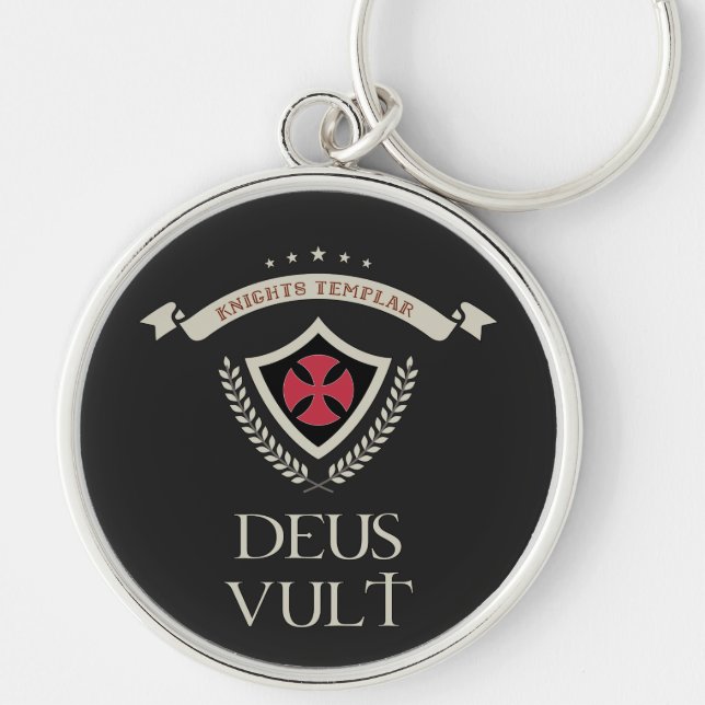 Ordning för Knight Templar MOTTO DEUS VULT Rund Silverfärgad Nyckelring (Framsidan)