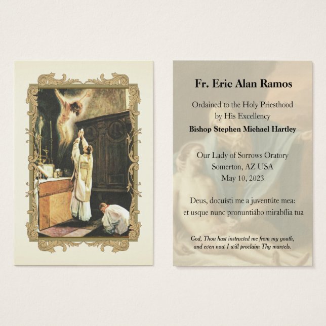 Ordningsbevis Heliga Cards for Fr. Eric Alan Ramos Visitkort (Framsida & baksida)