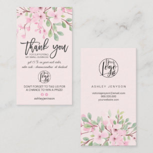 Ordningsföljd för rosa blommigt logotyp tack visitkort