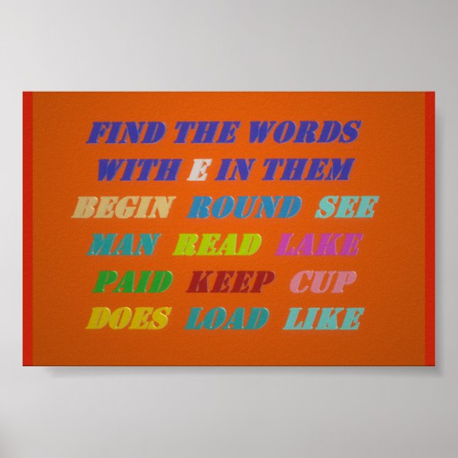 ORDPUSSLE FÖR SMÅ BARN BOKSTÄVER ORANGE BAKGRUND POSTER (Framsidan)