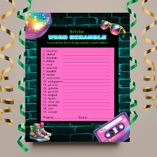Ordspelet 90-tal Neon Diskotek Födelsedagslek