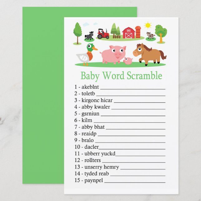 Ordspelet Barnyard Baby (Fram/baksida)