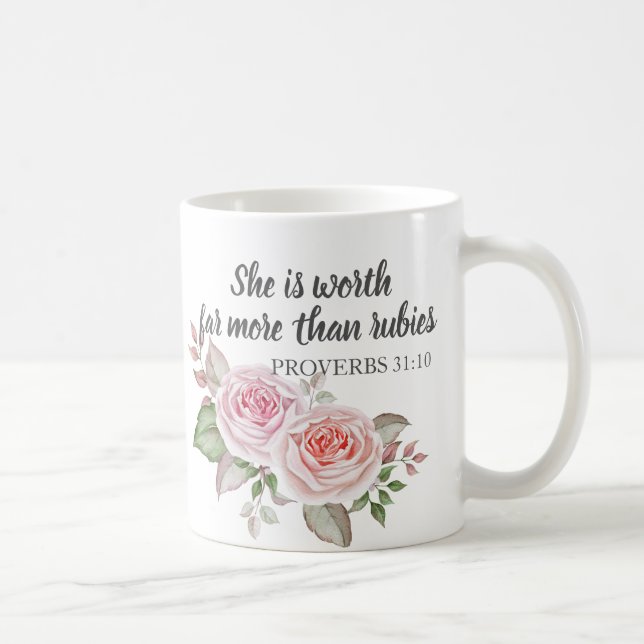 Ordspråksboken 31:10 Värd mer än rubiner Kaffemugg (Höger)