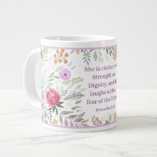 Ordspråksboken 31:25 Bibelvers Vattenfärg blommig Jumbo Mugg