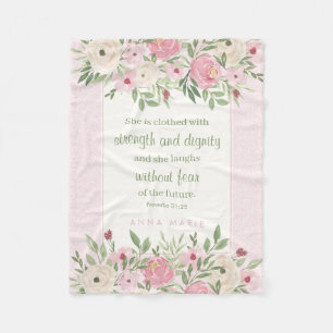 Ordspråksboken 31:25 Mjuk Rosa Vattenfärg Blommig Fleecefilt