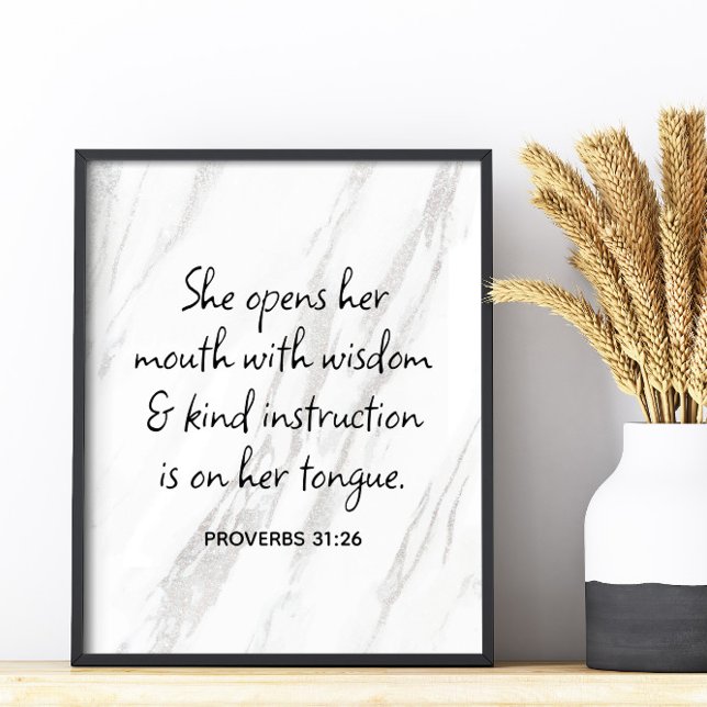 Ordspråksboken 31:26 Bibelvers Marble Glam Poster (Proverbs 31:26 Bible Verse Marble Glam Poster)