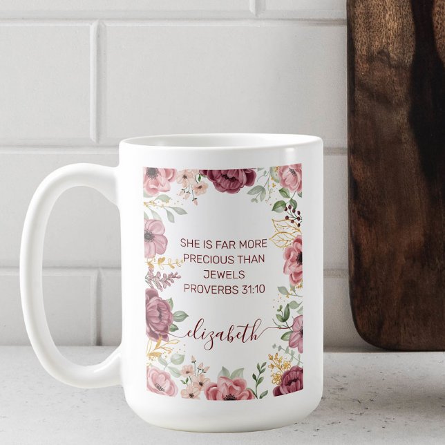 Ordspråksboken 31 Elegant pastellrosa blomma skrif Kaffemugg (Skapare uppladdad)