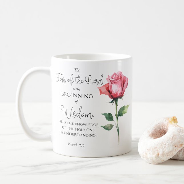 Ordspråksboken 9:10 Fruktan för Herren Ros Blomma  Kaffemugg (Med munk)