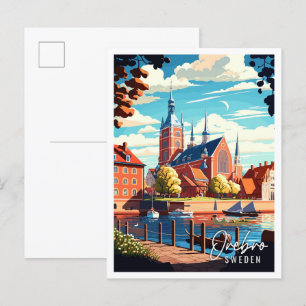 Orebro Sverige vintage resor illustration Vykort