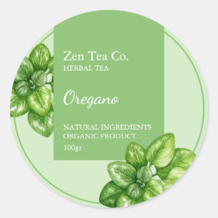 Oregano Herbal Tea Business Label Runt Klistermärke