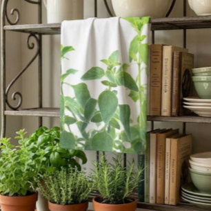 Oregano Ört Grön och Vit Kökshandduk