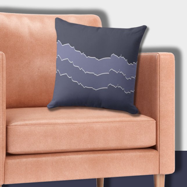 Oregelbunden rippad Coola Grått Blue Stripe Kudde (Irregular Ripped Cool Gray Blue Striped Throw Pillow)