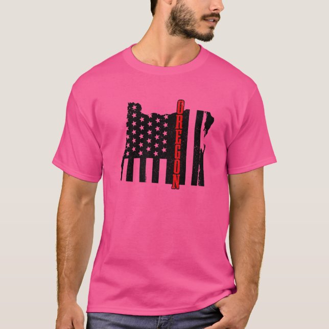 Oregon American Flagga State Karta Pride Patriotic T Shirt (Framsida)
