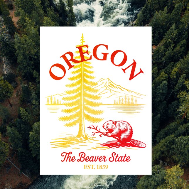 Oregon Bäverstaten Est. 1859 Vykort (Oregon The Beaver State Est. 1859 Postcard
)