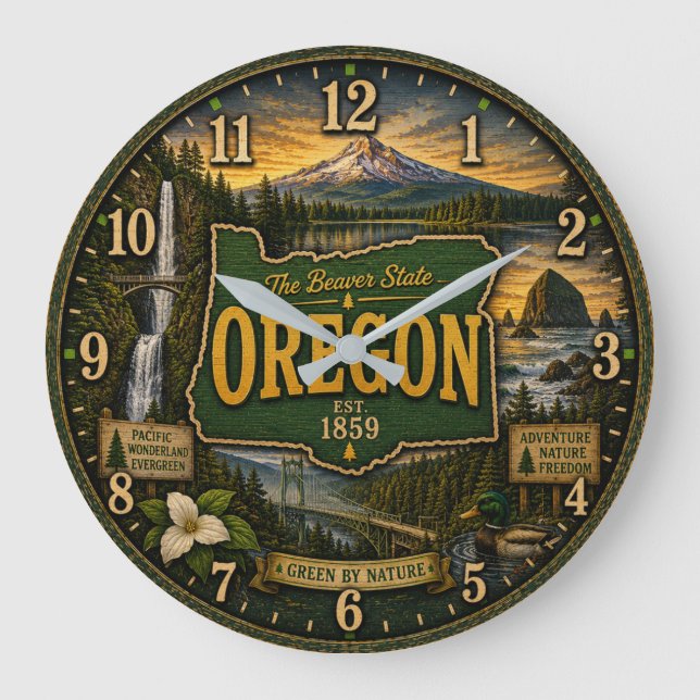 Oregon Beaver State Mountain  Coastal  Stor Klocka (Framsida)